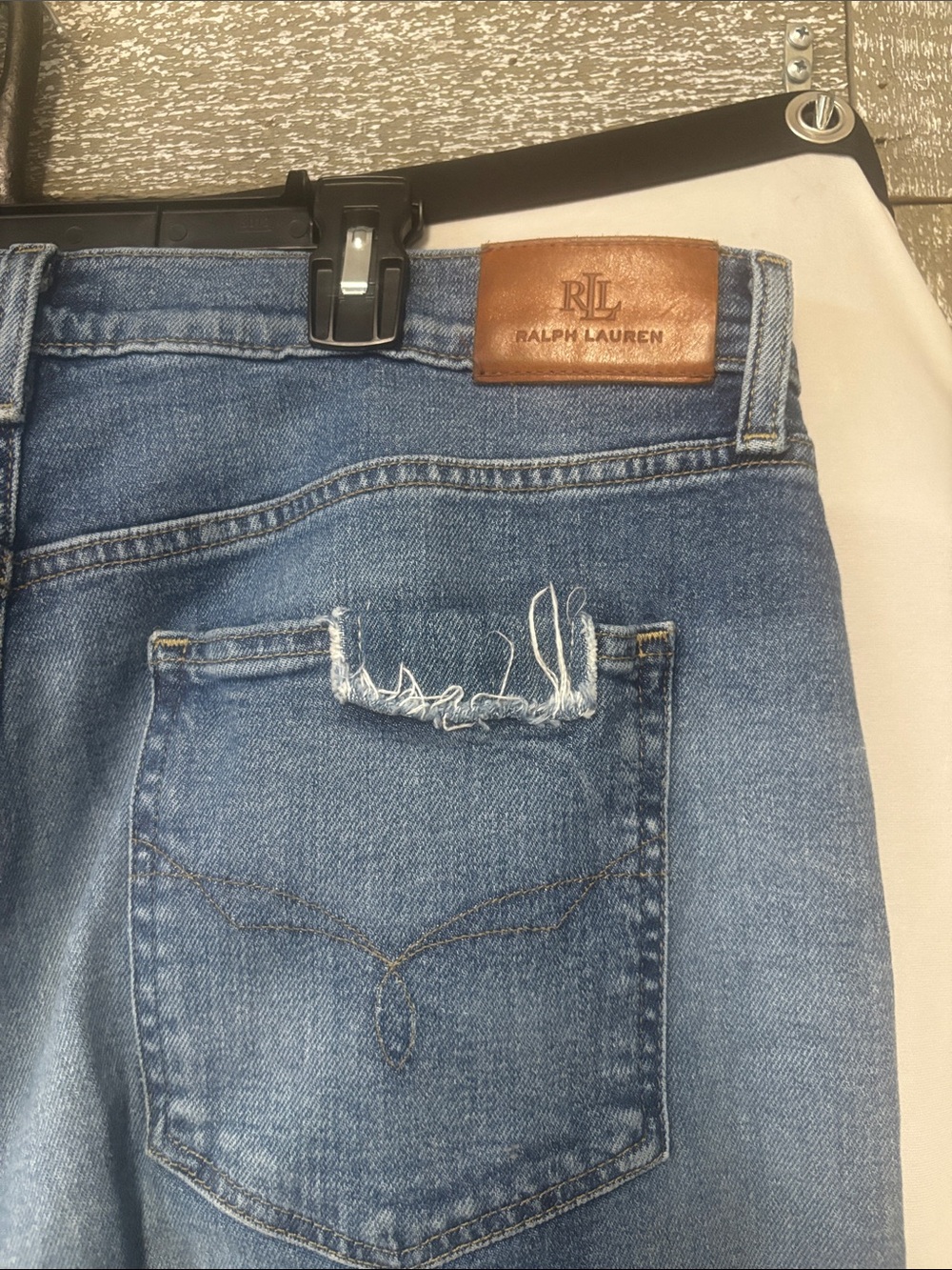 Ralph Lauren Distressed Blue Boyfriend Jeans with Logo Patch - Picture 8 of 12